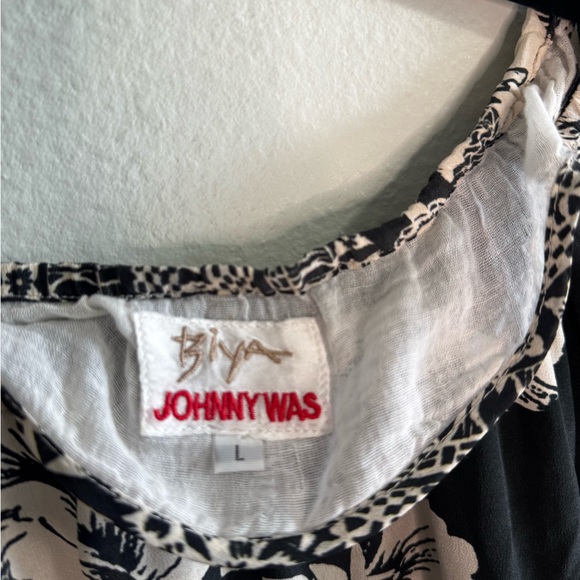 Biya Johnny Was Black and White Floral Silk Embroidered Flowy Boho Top Blouse - Picture 6 of 10